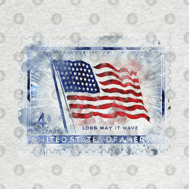 American flag Postage Stamp Watercolor art by Danielleroyer